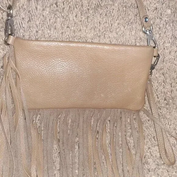 RUDSAK-Crossbody/Wristlet/Shoulder-Taupe Brown Leather-Fringed-Near Mint - Picture 7 of 9